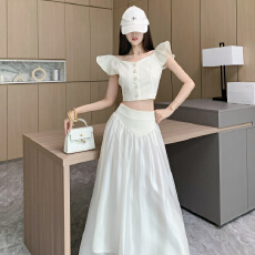 批发大于诗集 裙间Tango 法式气质v领小飞袖度假风套装女A字显瘦纱裙