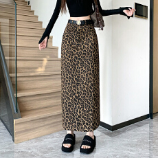 批发后开叉豹纹半身裙女2026年春夏新款高腰a字短裙中长款显瘦<b class='q'>包臀</b>裙
