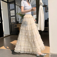 批发荷叶边网纱蓬蓬蛋糕<b class='q'>裙</b>夏季仙女月光<b class='q'>裙</b>法式高腰<b class='q'>芭蕾舞</b>纱<b class='q'>裙</b>半身<b class='q'>裙</b>长