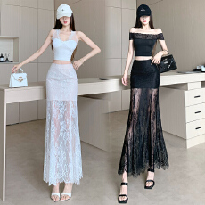 批发法式复古<b class='q'>白色</b>蕾丝半身裙女春夏长款松紧腰显瘦修身包臀a字<b class='q'>长裙女</b>