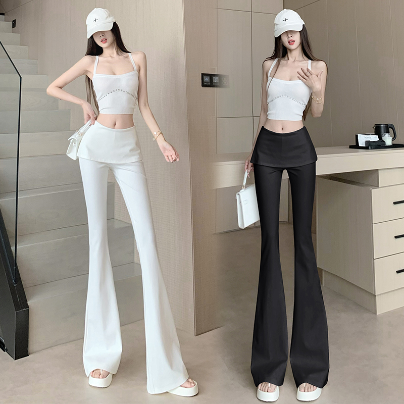 랩스커트팬츠 패치워크 마이크로 나팔 정장 바지 여성 여름 얇은 스타일 페이크 레이어드 하이웨이스트 캐주얼 바지 도루 가을 센스 바닥 청소 긴 바지