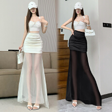 批发实拍鱼尾裙2026新款夏季网纱拼接抽褶<b class='q'>包臀</b>鱼尾<b class='q'>半身</b>裙高腰百搭<b class='q'>长裙</b>