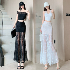 批发复古蕾丝拼接<b class='q'>半身</b>裙女夏季性感辣妹<b class='q'>包臀</b>裙长款显瘦显高修身a字裙