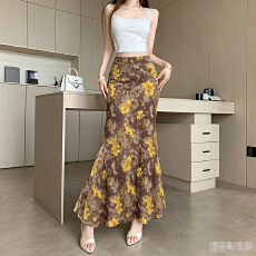批发旅游度假风印花<b class='q'>半身</b>裙女夏季新款薄款御姐风慵懒垂感<b class='q'>包臀</b>鱼尾<b class='q'>长裙</b>