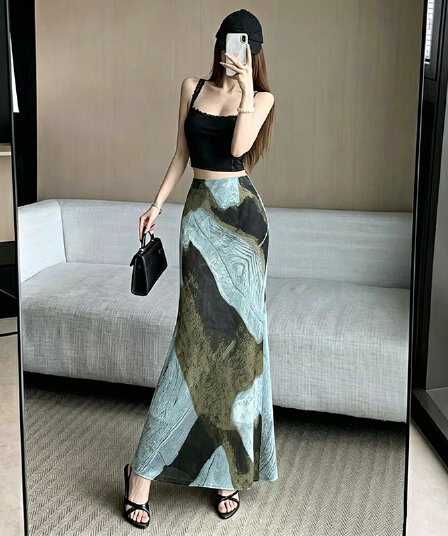 휴가 레트로 홀치기 염색 인어 꼬리 스커트 반신 스커트 여성 여름 새로운 몸매 가꾸기 슬림해 보이는 도루 센스 한 마디 타이트 스커트 길다 치마