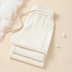 批发白色醋酸羊毛微喇裤女秋冬桑蚕丝垂感毛呢休闲裤加绒直筒糯米长裤