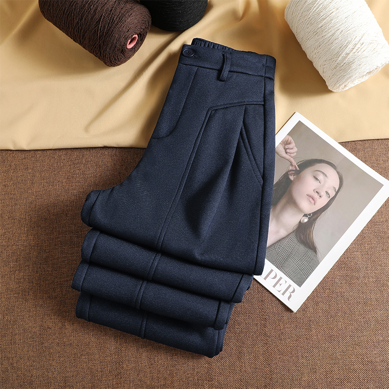 阔腿牛仔裤女秋冬2025新款加绒丹宁深蓝色大码拖地直筒西装裤子女