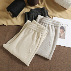 批发蚕丝羊毛人字纹香蕉裤2025冬季新款高腰窄版加绒显瘦哈伦休闲裤子