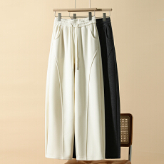 批发加厚保暖醋酸羊毛针织白色休闲裤女冬垂感直筒显瘦加绒长裤小个子