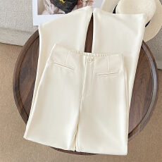 批发米白色微喇喇叭裤女春夏季薄款2026新款高腰显瘦不贴腿垂感<b class='q'>西装</b>裤