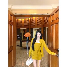 批发实拍实价 秋<b class='q'>冬</b>韩系排扣针织开衫 字母刺绣系带抹胸简约裙裤套装女