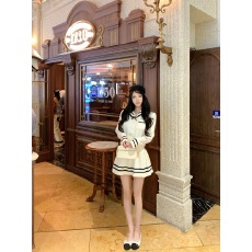 批发实拍实价 <b class='q'>娃娃</b>领撞色蝴蝶结针织衫+高腰显瘦百褶半身<b class='q'>裙</b>针织两件套