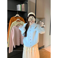 批发实拍<b class='q'>大码</b>女秋彩色纽扣慵懒宽松针织开衫上衣温柔风软糯糖果色毛衣