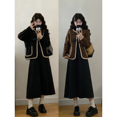 批发实拍大码女秋冬高级感赫本风针织毛衣外套简约针织半身裙两件套装
