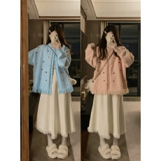 批发实拍大码秋<b class='q'>冬</b>气质宽松流苏毛衣外套+显瘦高腰针织半身裙两件套装