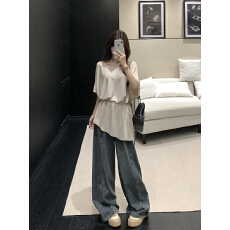 批发实拍大码女夏新慵懒风抽绳收腰蝙蝠袖冰丝上衣法式气质显瘦<b class='q'>针织</b>衫