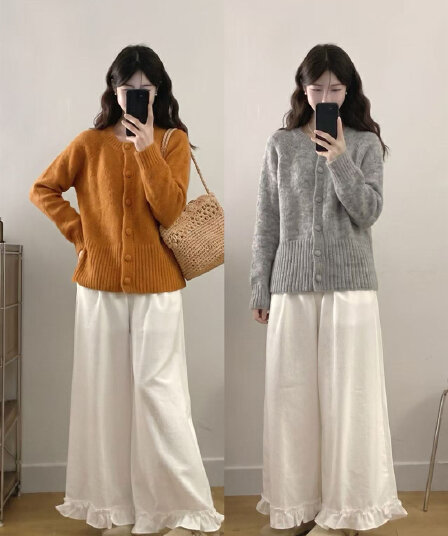 실사 빅 사이즈 여성 부드러운 바람 가을 겨울 오픈 가디건 느긋한 바람 루즈핏 캐주얼 다용도 부드러운 찹쌀 단색 스웨터 코트