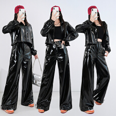 批发女团同款演出服亮面液态皮<b class='q'>裤</b>炫彩流光阔腿<b class='q'>裤</b><b class='q'>高腰</b>爵士舞街舞套<b class='q'>装</b>女