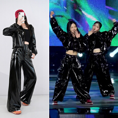 批发女团同款<b class='q'>演出</b>服亮面液态皮裤炫彩流光阔腿裤高腰爵士舞街舞套装女