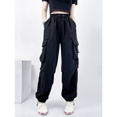 批发美式拼接褶皱多口袋伞兵工装裤男<b class='q'>女</b>跳舞运动阔腿<b class='q'>裤</b>