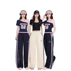 批发<b class='q'>爵士舞</b>阔腿裤演出服女宽松嘻哈街舞套装中小学甜美风汇演<b class='q'>服装</b>