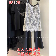 批发25春季小众设计师款/白色蕾丝屁帘叠穿假两件阔腿微喇叭西装长裤