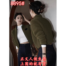 批发2026冬独特高级感超好看又酷又飒今年流行小香风绿色羊羔毛外套女