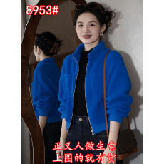 批发2025冬今年流行爆款小香风独特高级感超好看欧货蓝色羊羔毛外套女