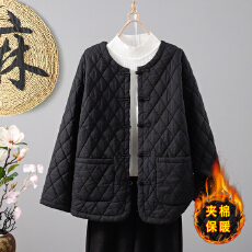 批发实拍文艺复古中式国风盘扣棉麻菱格夹棉加厚保暖棉衣女棉袄<b class='q'>外套</b>