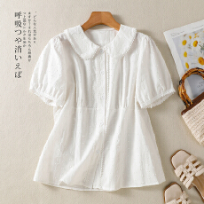 批发实拍2026夏季新品<b class='q'>韩版</b>提花刺绣棉麻娃娃领开衫减龄<b class='q'>衬衫</b>上衣女