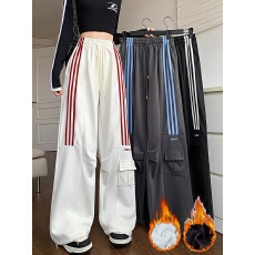 批发实拍增色 常规/加绒 高街杠条工装裤女休闲运动卫裤宽松阔腿裤子