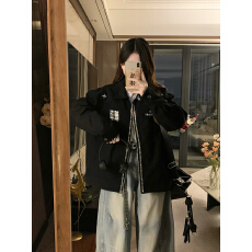 批发实拍重工设计感<b class='q'>宽松</b>复古工装夹克上衣女2025秋冬爆款情侣翻领<b class='q'>外套</b>