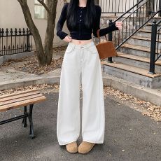 批发实拍实价~美式明线牛仔裤女<b class='q'>秋</b>季款直筒裤休闲阔腿裤拖地显瘦裤子