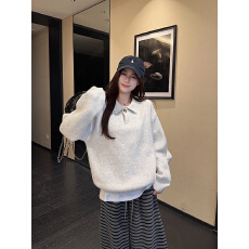 批发实拍特价包芯纱长袖针织衫女装纯色春秋宽松打底衫POLO领保暖上衣