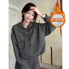 批发实拍特价加绒加厚550克卫衣女2025韩版新款宽松<b class='q'>秋</b>冬连帽保暖上衣