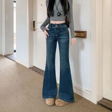 批发实拍实价~复古微喇<b class='q'>牛仔裤</b>女2025新款辣妹百搭显瘦不贴腿拖地裤子