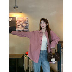 批发韩系温柔粉色翻领单排扣长袖<b class='q'>衬衫</b>秋季2024新款设计感宽松显瘦上衣