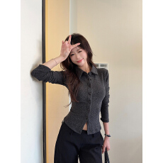 批发实拍特价310克山羊绒长袖t恤打底衫<b class='q'>女</b>春秋纯色开衫<b class='q'>新款</b>衬衫领上衣