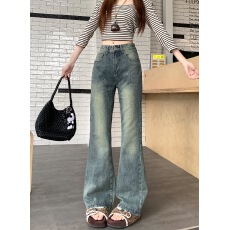 批发实拍~美式低腰微喇牛仔<b class='q'>裤</b>女春季新款时尚潮流辣妹<b class='q'>修身</b>显瘦加长<b class='q'>裤</b>