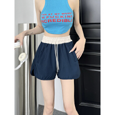 批发实拍实价 高质量斜纹<b class='q'>宽松</b>女短<b class='q'>裤</b>夏新款阔腿<b class='q'>裤</b><b class='q'>拼色</b>热<b class='q'>裤</b>休闲<b class='q'>裤</b>