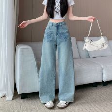 批发实拍实价~美式复古设计感烫钻牛仔<b class='q'>裤</b>女春季新款立体水钻阔腿<b class='q'>裤</b><b class='q'>潮</b>