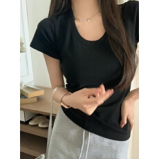 批发实拍实价 40支纯棉210克92棉/8氨纶U领短袖T恤女爆款