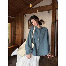 批发实拍实价 韩系复古刺绣牛仔衬衫女2026春款设计感纽扣上衣<b class='q'>外套</b>