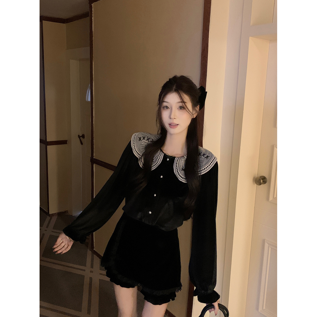 실사 정가 프랑스식 품격 디자인 센스 진주 단추 셔츠 여성 의류 2025 봄 새로운 슬림해 보이는 맨위