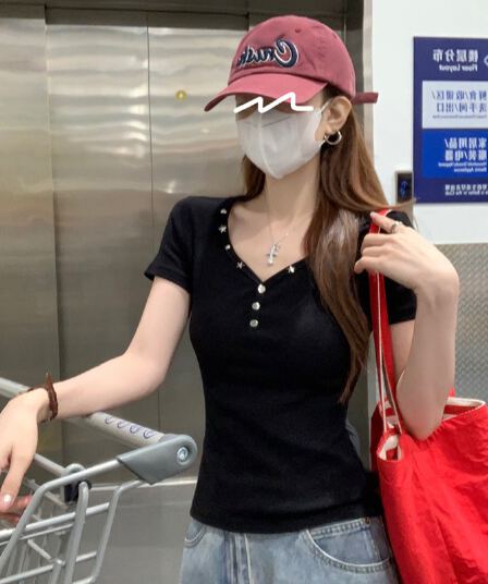 실사 정가 반팔 티셔츠 여성 의류 여름 새로운 징 몸매 가꾸기 슬림해 보이는 맨위