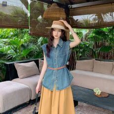 批发实拍实价~韩系休闲牛仔衬衫套装裙<b class='q'>女</b>夏季新款气质半身裙两件套装