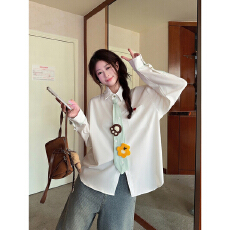 批发实价！学院风撞色小熊领带长袖白衬衫女2026秋款别致设计感上衣