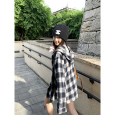 批发实拍实价 休闲连帽格子衬衫<b class='q'>毛呢</b><b class='q'>外套女</b>秋冬季慵懒宽松长袖衬衣