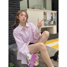 批发韩系chic复古撞色条纹衬衫女2026小众法式拼接<b class='q'>长袖</b>上衣<b class='q'>防晒衫</b>