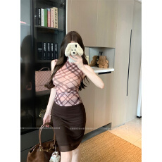 批发实拍实价 半高领<b class='q'>无袖</b>高透轻薄背心显瘦上衣女网纱半身裙两件套